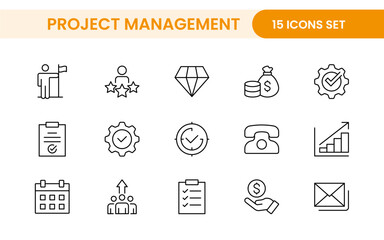 Project Management web icons in line style. Outline icon collection related to Schedule, human resource, management, development, planning, and more.