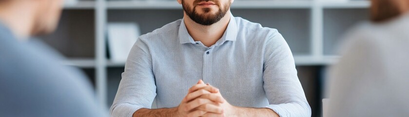 Mediator presenting a solution during a negotiation between two parties, mediation, third-party facilitation.