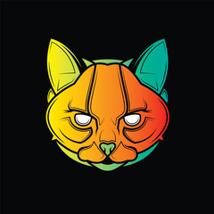 Predatory cat. Original vector illustration in vintage style isolated on black background. T-shirt design.