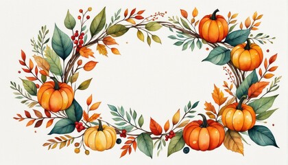 Obraz premium A decorative autumn-themed illustration featuring pumpkins and colorful foliage.