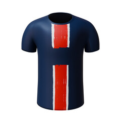3D football jersey. Sport t-shirt with red stripe design. 
