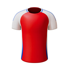 3D football jersey. Sport t-shirt with round neck and red white design. 