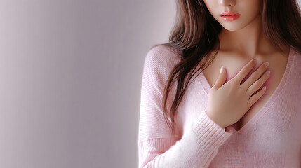 Obraz premium A woman is holding her chest and is having a heart attack
