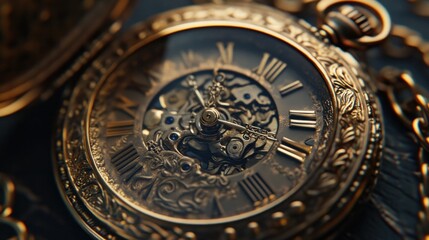Naklejka premium An old-fashioned pocket watch time icon, with intricate details and a chain, offering a classic timepiece style