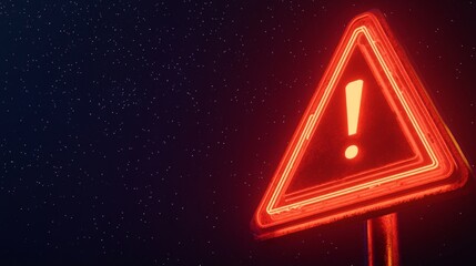 Red neon warning sign against a starry night sky, futuristic caution and alert concept