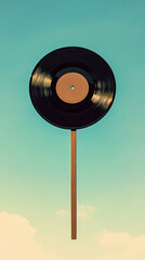Vinyl record lollipop in surreal sky