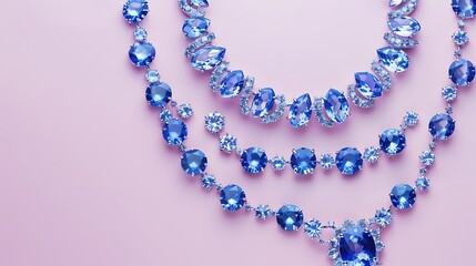 Obraz premium blue jewelry set with blue sapphire stone on pastel background top view