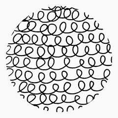 Round element with pencil hatching, doodle pattern on white background. Hand drawn circle, crosshatch, spirals, chaotic lines.