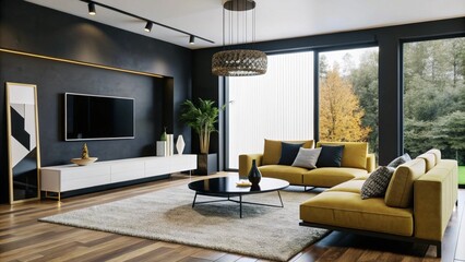 Minimalist interior design of modern living room.
