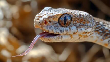 Fototapeta premium Close-up Portrait of a Snake with Forked Tongue