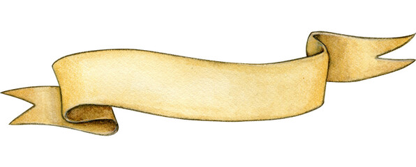 Watercolor hand drawn vintage scroll banner