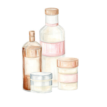 recommend clip art: Makeup Kit. Watercolor Clip Art on a white background. The illustration is hand drawn in pastel colors. Suitable for postcard designs, textiles and scrapbooking.