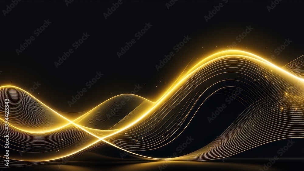 Wall mural A dynamic wave of golden light against a dark background, creating a sense of elegance and motion.