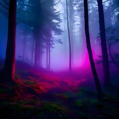 Fototapeta premium Misty Forest with Neon Light