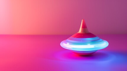 Fototapeta premium Colorful LED spinning top toy isolated on pink and purple background