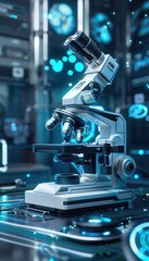Futuristic Microscope in Blue Lab