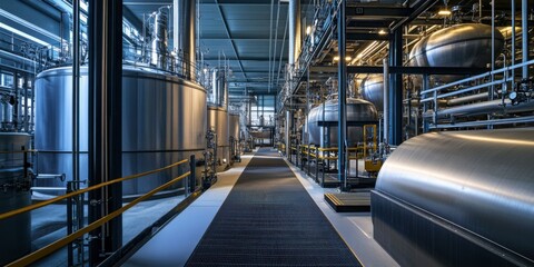 Naklejka premium Chemical Processing Plant with Large Tanks and Pipes