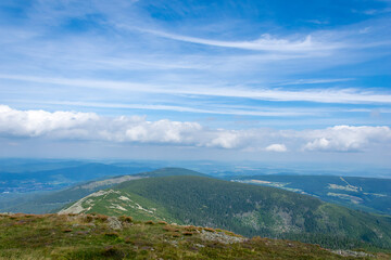 view from the top of Sniezka to the Karkonosze Mountains