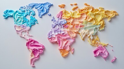 colorful world map made of colorful ice cream on white background