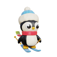 3D Christmas cute penguin cartoon character
