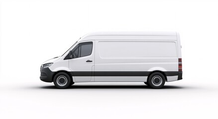A white delivery van parked against a plain background, showcasing its design and features during daylight hours