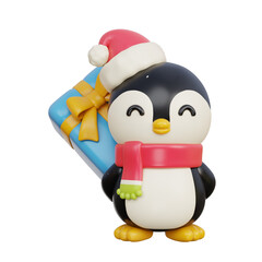 3D Christmas cute penguin cartoon character