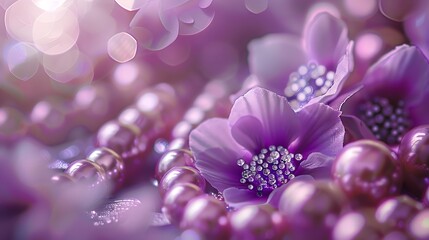 feminine and romantic purple pearls and flowers in violet tone