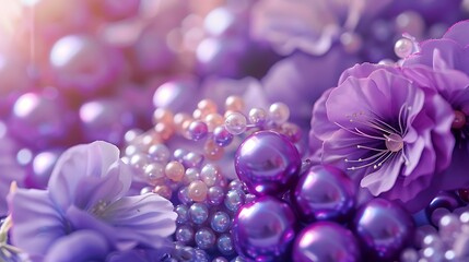 feminine and romantic purple pearls and flowers in violet tone