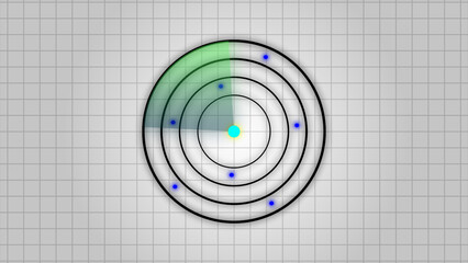 Interface for target scanning and search. Radar HUD display of the future. High-tech concept for radar screens