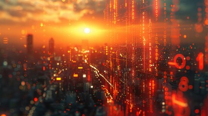 Obraz premium Digital Sunset over Cityscape