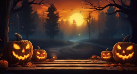 halloween background with pumpkin and bats