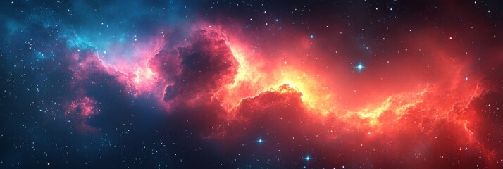 Fototapeta premium A mesmerizing fusion of orange, purple, and blue smoke clouds creates a vibrant display of background galaxy and space.