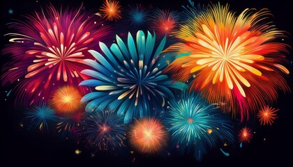 Naklejka premium fireworks in black blank background