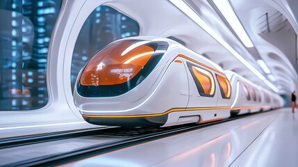 Fototapeta premium Futuristic Train In A Modern Subway Station