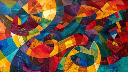 Fototapeta premium Abstract Painting with Vibrant Colors and Geometric Shapes