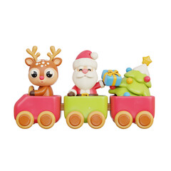 3D Christmas toy train with reindeer, Santa and gift