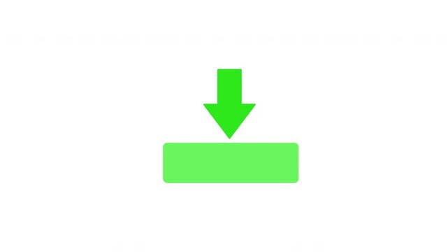 Icon animation green download arrow pointing down on green rectangle, suitable for financial market analysis, stock market trends, and economic decline concept designs.