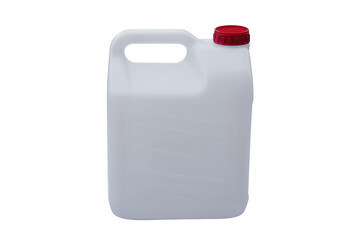 Plastic canister , gallon isolated on white background. Concept, container for contain water, liquid chemicals in daily life. Plastic packaging industry.                