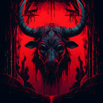 DARK HORROR ILLUSTRATION OF A BAD BUFFALO