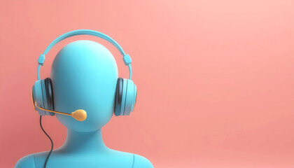 A blue mannequin head wearing modern headphones with a microphone, perfect for depicting communication and technology themes.