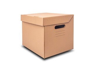 Cardboard box isolated on a white background.