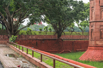 The Red Fort, also known as Lal Qila is a historic fort in Delhi, India. The view from the outside
