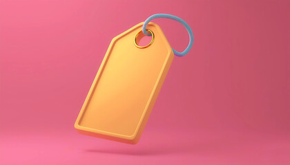 A vibrant orange price tag with a blue string on a soft pink background, perfect for marketing and branding visuals.