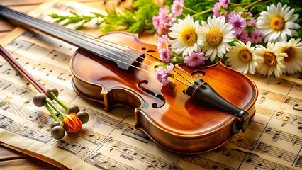 Fototapeta premium violin and flowers