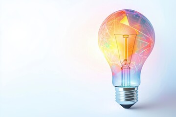 A light bulb with a holographic projection coming from it, futuristic idea concept, isolated on white background