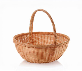 Fototapeta premium Empty wicker basket isolated on white background. Hand made Natural Wicker basket isolated