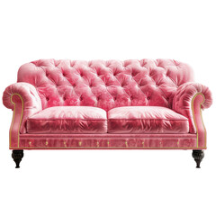 Elegant Pink Velvet Sofa Isolated on Transparent or White Background, PNG