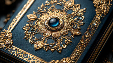 Obraz premium Elegant Eid Card with Gold Foil Details and Intricate Patterns