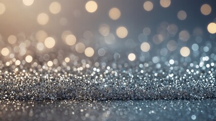 Glistening silver glitter background with blurred bokeh effects creating a festive ambiance