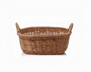 Obraz premium Empty wicker basket isolated on white background. Hand made Natural Wicker basket isolated